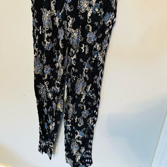 REBECCA TAYLOR Black Navy Floral Paisley Print Silk Blend Jumpsuit Romper Size 6 - Picture 6 of 11